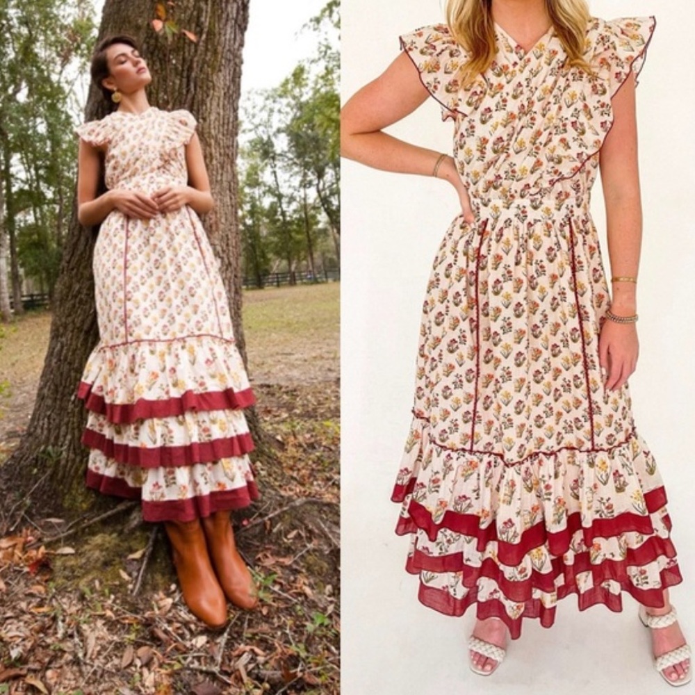 Anna Cate Floral Print Maxi Dress with Burgundy Highlights - Picture 2 of 8